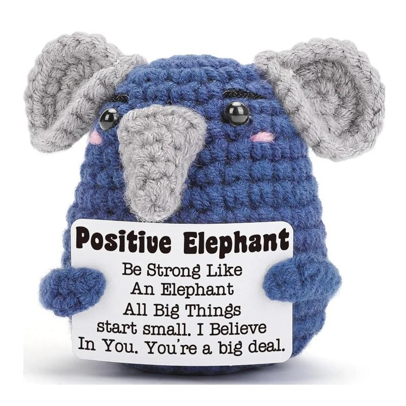 Creative Funny Handmade Crochet Emotional Support Dolls with Positive Energy Card Desktop Ornament Home Decor for Friend Gifts