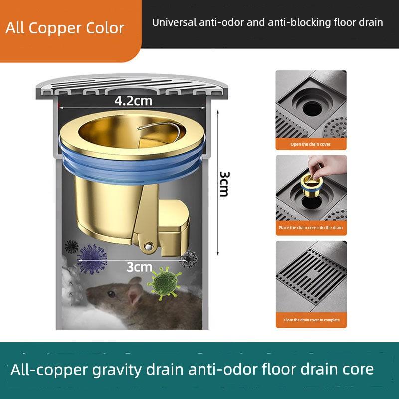 Anti-Odor Floor Drain Core for Bathroom and Toilet, Anti-Backflow Odor Prevention Device, Universal Insect-Proof and Odor-Proof Full Copper Inner Core