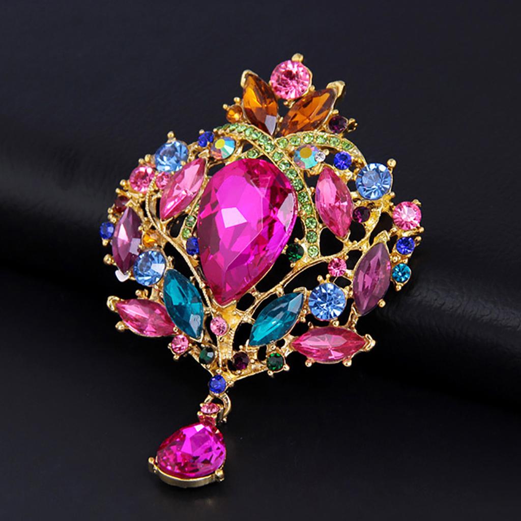 Damers Underbar Lyx Blomma Teardrop Strass Hänge Cocktail Broschnål