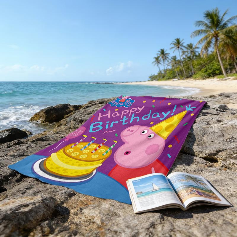 1pc Pink Pig (8) Beach Towel, Beach and Seaside Swimming Pool Equipment, Fashion Pattern, Rectangular, Travel Essentials