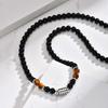 Colliers Bohèmes Naturels en Perles Œil de Tigre pour Hommes Acier Inoxydable Fermoir OT Collier Tendance Vintage Bijoux Cadeau