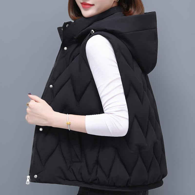 Gilet Invernale da Donna con Cappuccio Caldo Spesso Piumino Senza Maniche Donna Cappotti Corti Casual