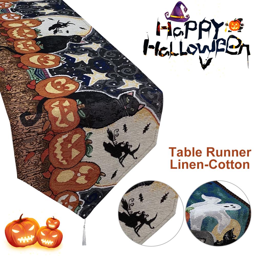 

Украшения на Хэллоуин, дорожка для стола из льна и хлопка, дорожка для обеденного стола, тыквенное привидение, для внутреннего и наружного украшения дома 180x33 см