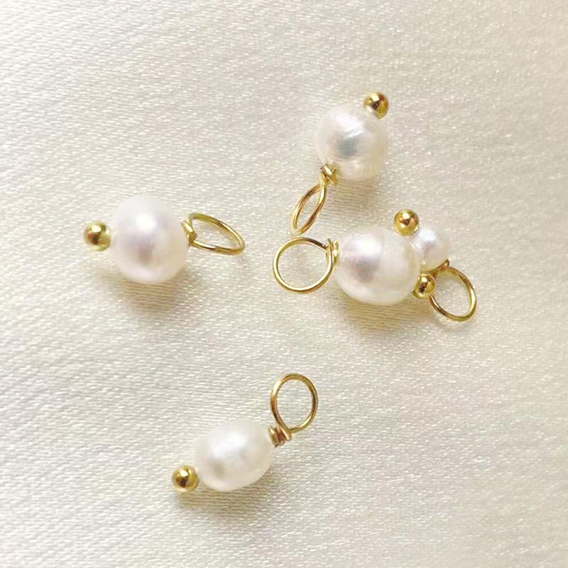 Five-Piece Baroque Freshwater Pearl Earring and Pendant DIY Jewelry Charms In Titanium Steel