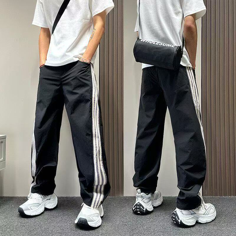 American trendy brand contrasting color striped quick-drying scimitar casual pants men's summer thin versatile loose straight sweatpants