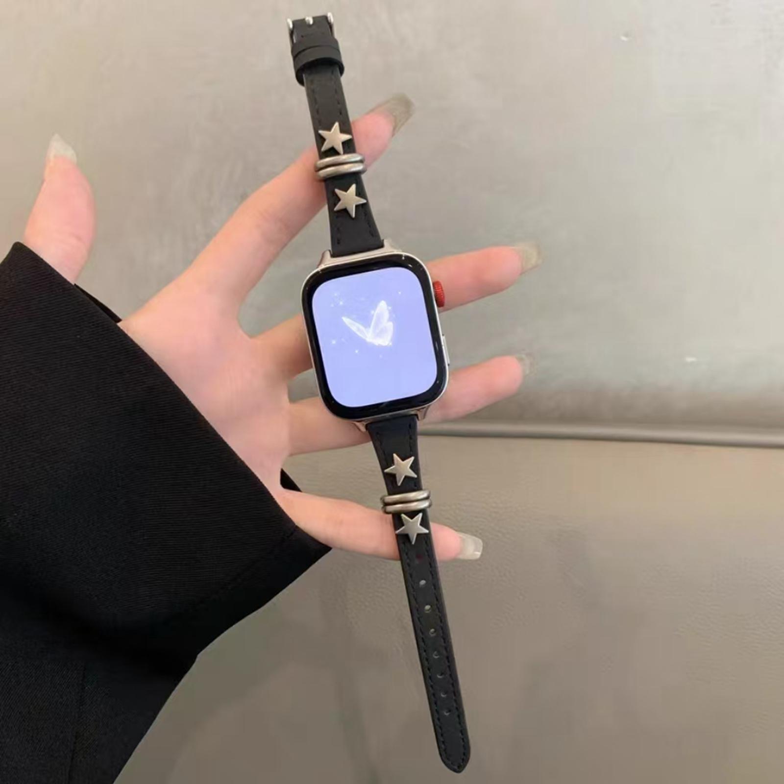 Star Leather loop metal link For Apple Watch band women Series Ultra 10/9/8/7/6 38mm 40mm 41mm 42mm 44mm 45mm 46mm Strap 38mm40mm41mm 42mmS10