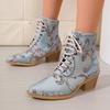 Women's Plus-Size Embroidered Chunky Heel Short Boots - Pointed Toe, Lace-Up, High Heel, Fashion Boots, New Style Chelsea Boots