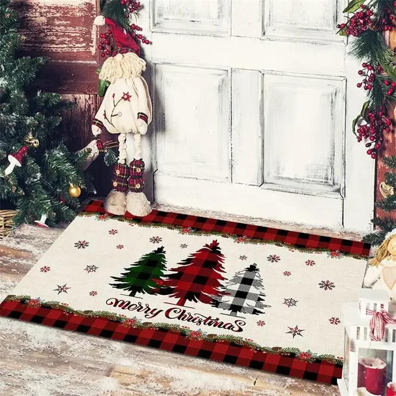 Christmas New Year Home Decoration Doormat Santa Snowman Tree Printed Floor Kitchen Bathroom Anti-Slip Carpet Rug Festival Decor