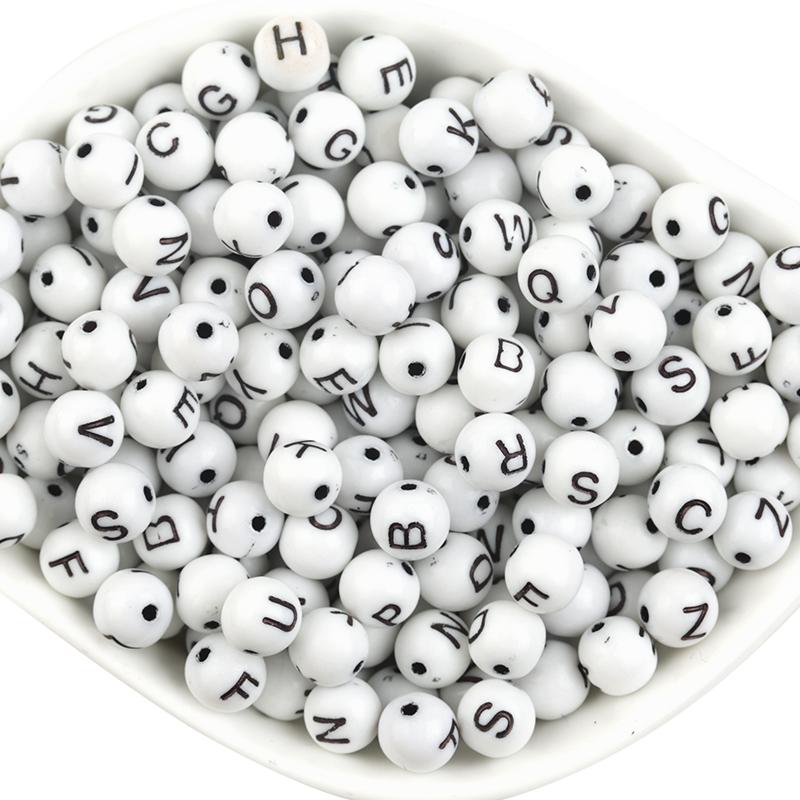 

100pcs/Lot 8mm White Flat Acrylic Letter Beads Hole 1.6mm Round Bead For Bracelet Necklace DIY Women Jewelry Findings 7mm