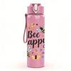 1PC Bee Happy Floral Letter 750ml Color Plastic Sports Water Bottle Leakproof Flip Straw Lid For Sports Office Home Use
