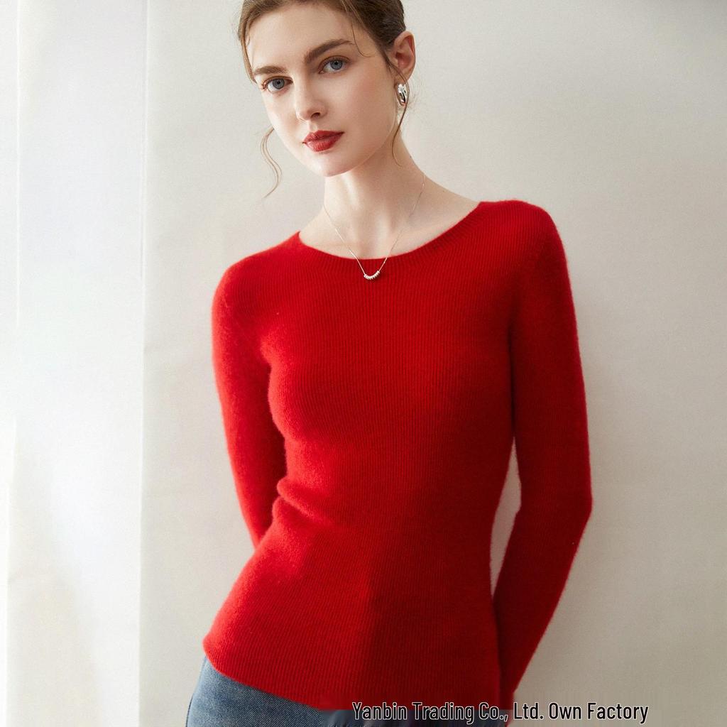 Pure Cashmere Ribbed Half-High Collar Knit Sweater