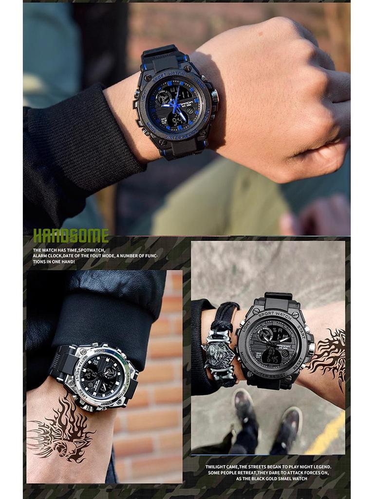 Sanda Men's Multifunctional Dual Display Waterproof Sports Watch with Luminous & Alarm Features