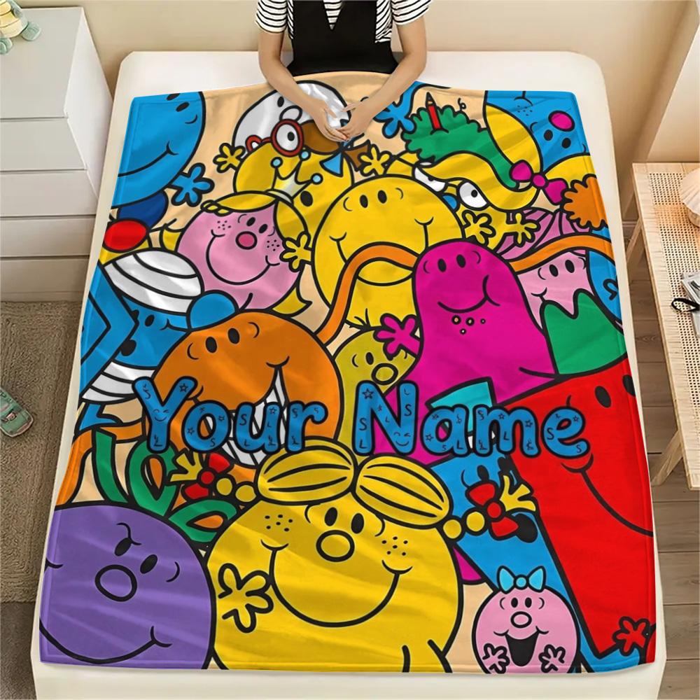 1PC Mr Men Adventure Custom Name Patterned Flannel Blanket Suitable For All Seasons For Home Decor Warmth And Comfort Gifts Holiday Present
