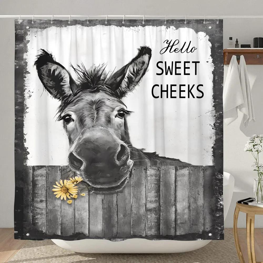 Funny Farmhouse Highland Cow Shower Curtain Vintage Western Bull Cattle Rustic Country Shower Curtains Funny Animals Bath Decor