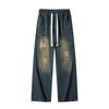 Yadu Washed Water Mop Jeans: Unisex Retro Loose Straight-Leg Casual Pants for Spring.