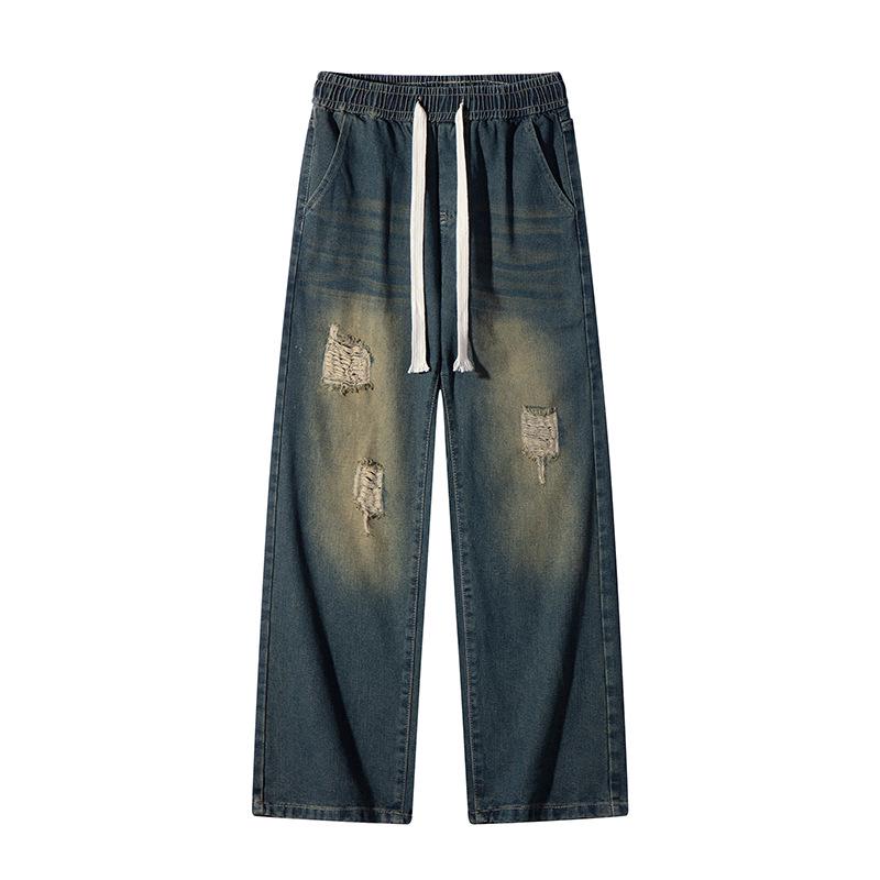 

Yadu Washed Water Mop Jeans: Unisex Retro Loose Straight-Leg Casual Pants for Spring. XL