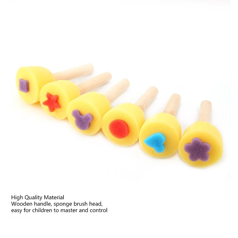 6PCS Wooden Handle Kid Sponge Painting Stamp Roller Brushes Child Educational DIY Painting Tool