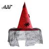 Dark Theme Stage Performance Hat Halloween Witch Hat, with Lace Mesh And Simulated Spiders, Gothic Fancy Dress Accessories for Parties Style