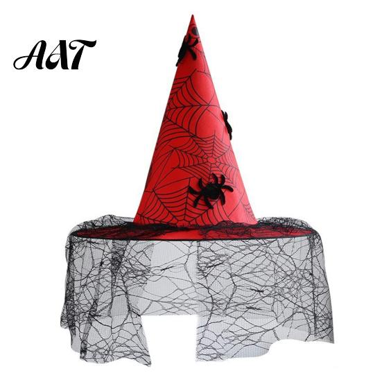 Dark Theme Stage Performance Hat Halloween Witch Hat, with Lace Mesh And Simulated Spiders, Gothic Fancy Dress Accessories for Parties Style