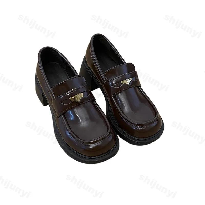 Fashion 2025 Spring Autumn Women's Loafers Retro Fashion Brown Height Increasing Anti Slip Pumps British Banquet Matching High Heels