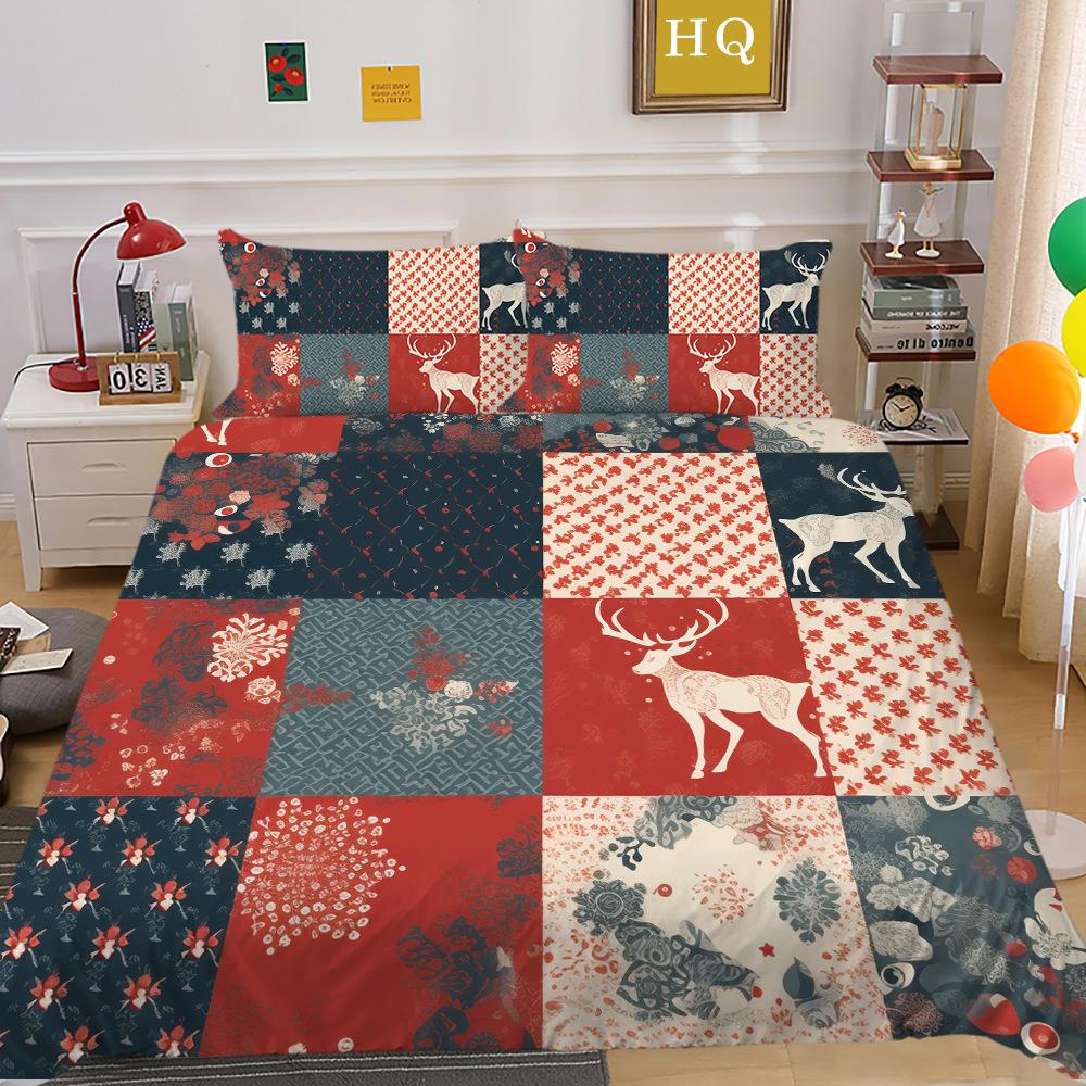 Christmas Printing 3D Printing Polyester Pillowcase Quilt Cover Two Or Three-Piece Set