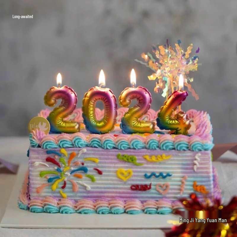 Large Rainbow Laser Number Balloons and Candles for Birthday Cakes and Party Decorations