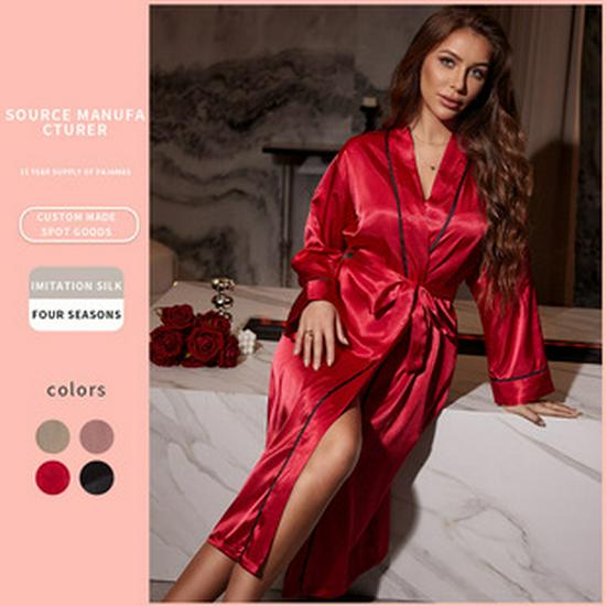 Women's Sexy Long Ice Silk Summer Bathrobe Cardigan