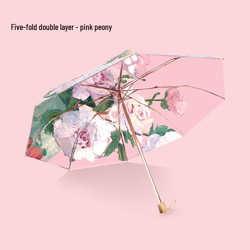 PALONY Compact Double-Sided Floral Five-Fold Umbrella