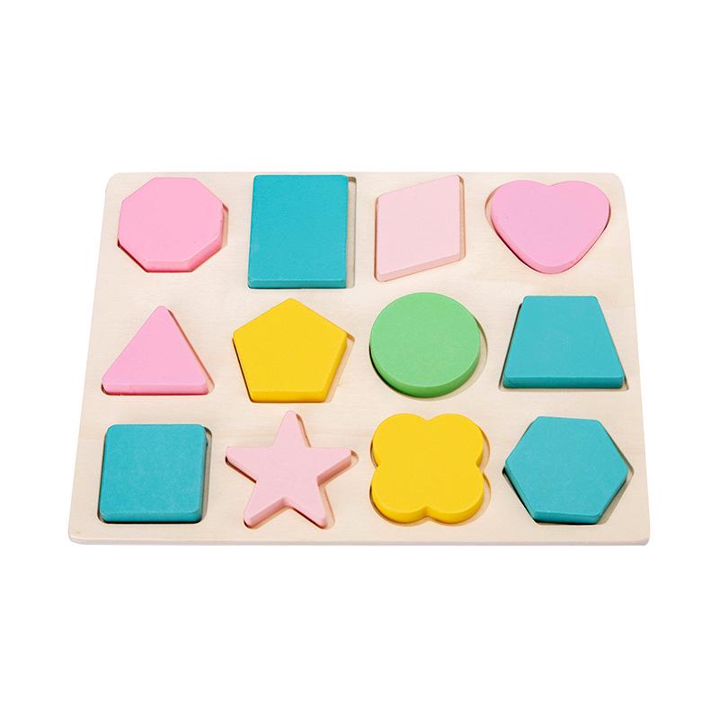 Children s Wooden Geometric Shape Color Matching Puzzles - Educational Building Blocks