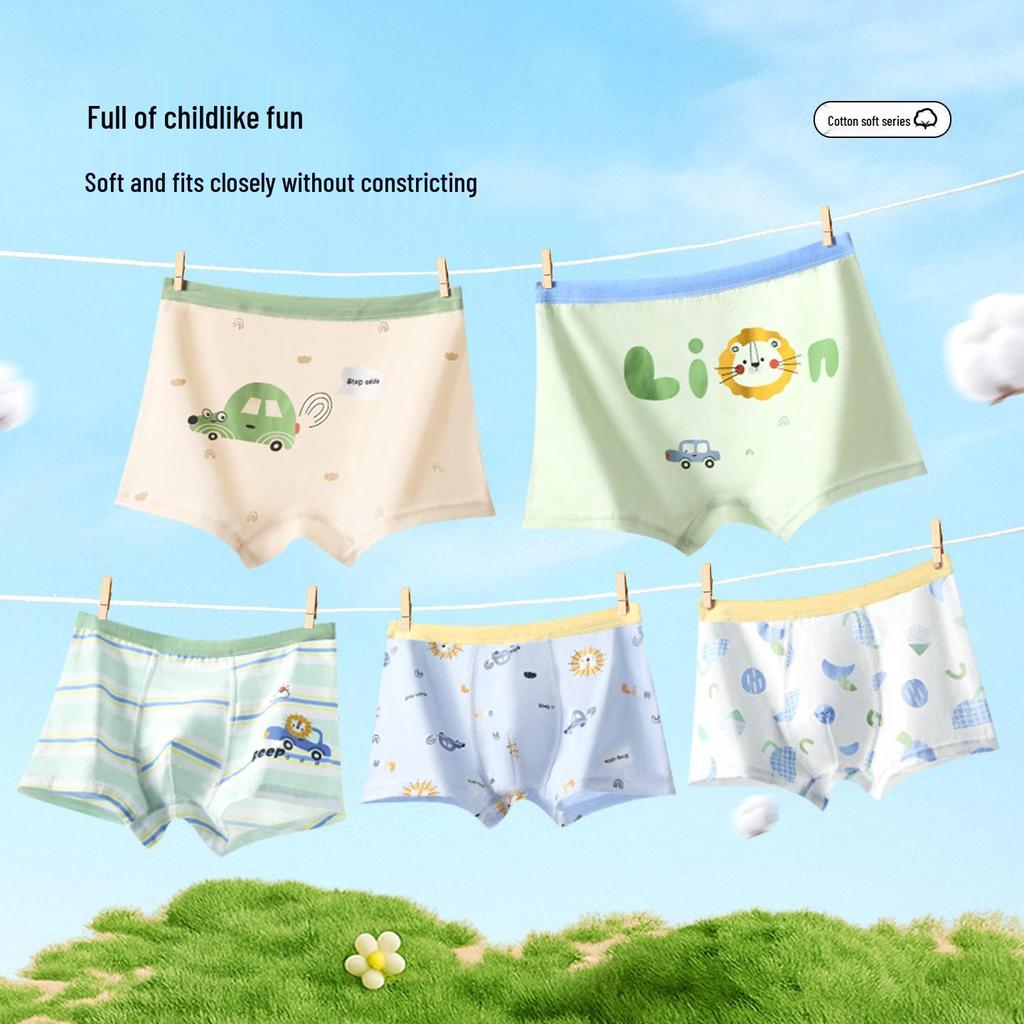 Set of 26 New Boys' Cotton Boxer Briefs - Antibacterial, Skin-Friendly, Breathable Four-Corner Shorts