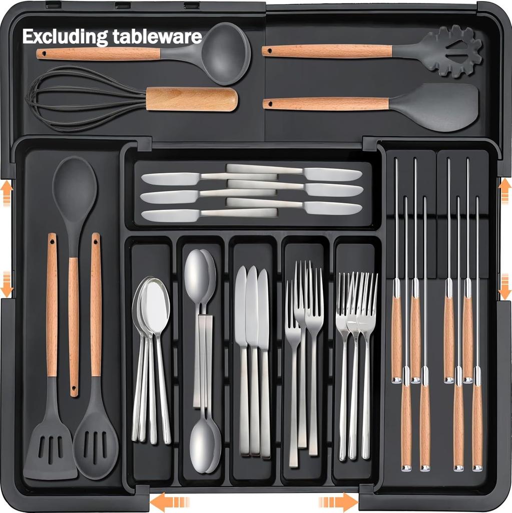 9-Compartment Expandable Cutlery Organizer| Large-Capacity Plastic Drawer Tray for Forks, Spoons, and Kitchen Utensils