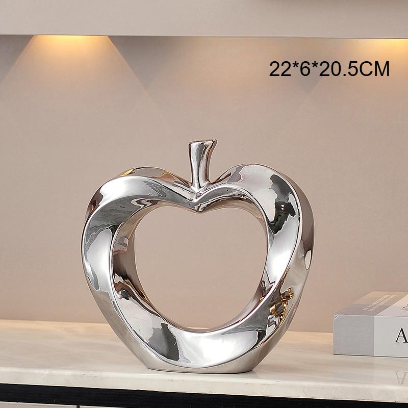Гальванизированная керамическая скульптура яблока, вырезанные в форме сердца, скульптура яблока, статуэтка фрукта, скандинавский домашний декор, украшения для винного холодильника