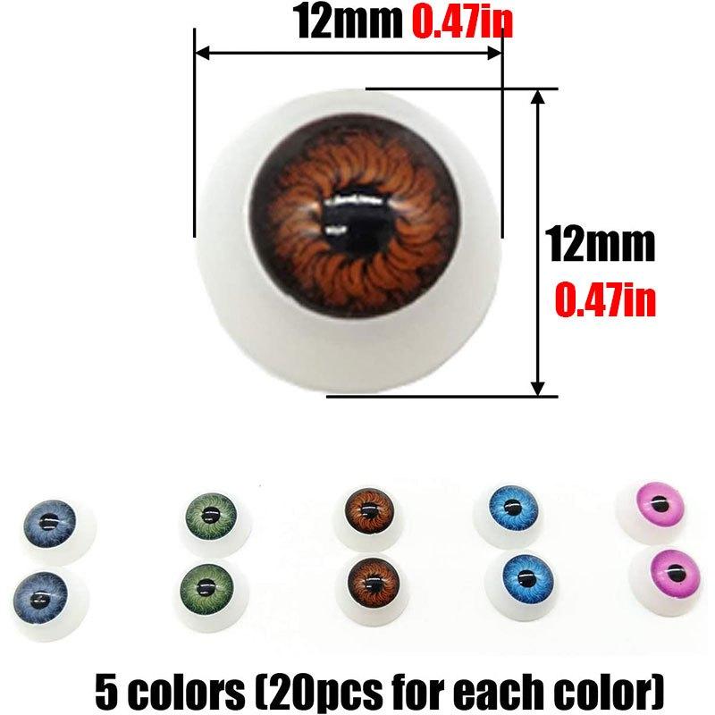 100Pcs 12mm Half Round Doll Eyes for DIY Crafts - Acrylic Eyeballs for Dolls, Bears, Halloween