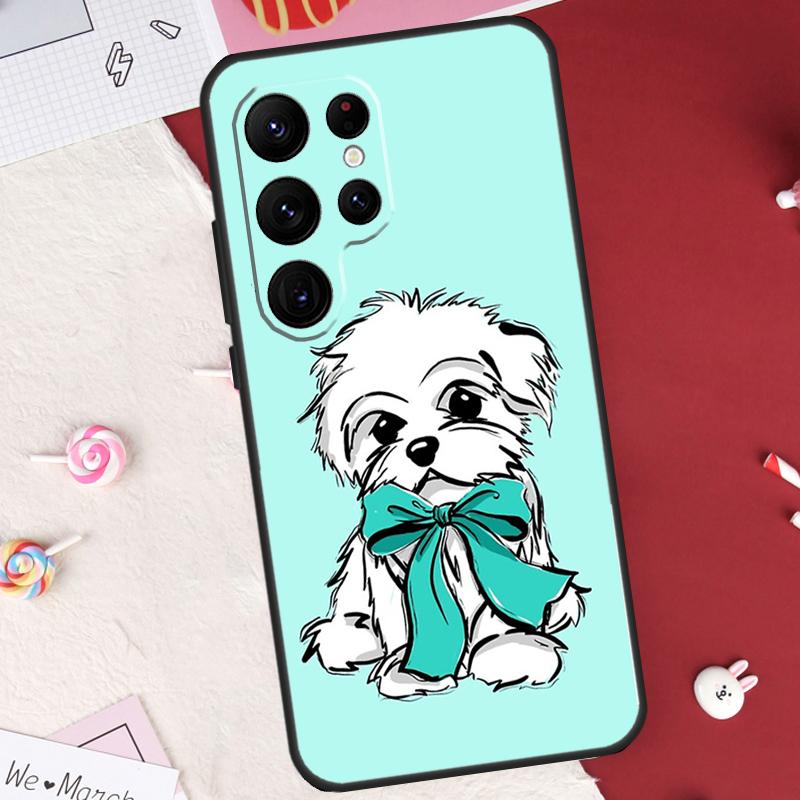 Cartoon Maltese Dog Case For Samsung Galaxy S25 FE S23 FE S20 S21 S22 S24 S25 S26 Ultra S10 S25 Plus Cover Shell