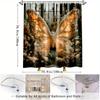 1Pc Butterfly & Floral Shower Curtain With Illuminated Design - Polyester Fabric Bathroom Decor, 70.8X70.8 Inches,
