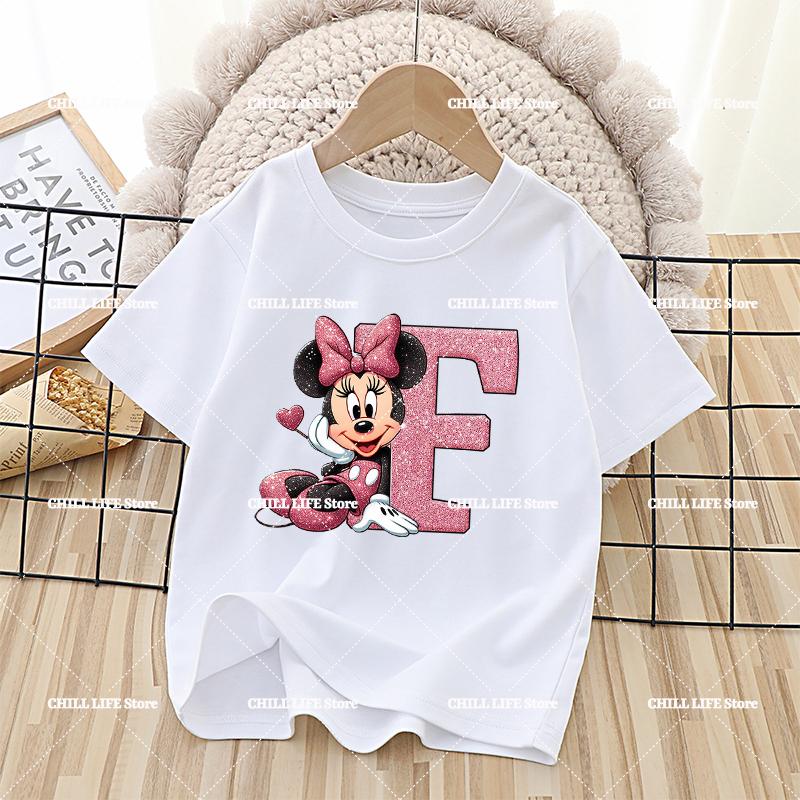 Disney Mickey Minnie Mouse Kids Cotton T-Shirts Anime Cartoon Printed Letter Tops Summer Pullover Casual Children Clothes Gift