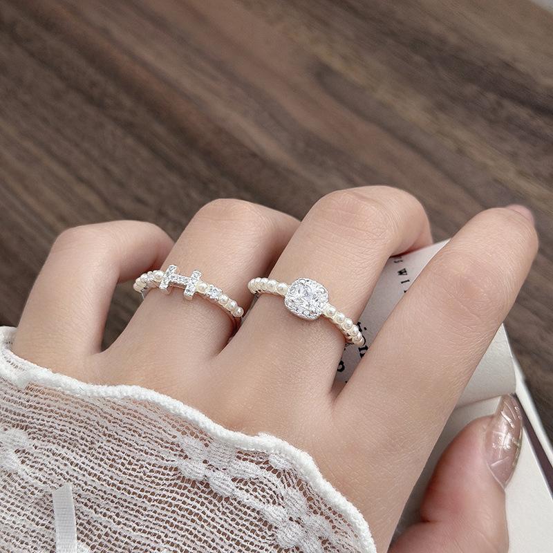 Super Fairy Flash Diamond Light Luxury Diamond Encrusted Zircon Bead H Open Ring Main Diamond Stacking Temperament Niche High Sense