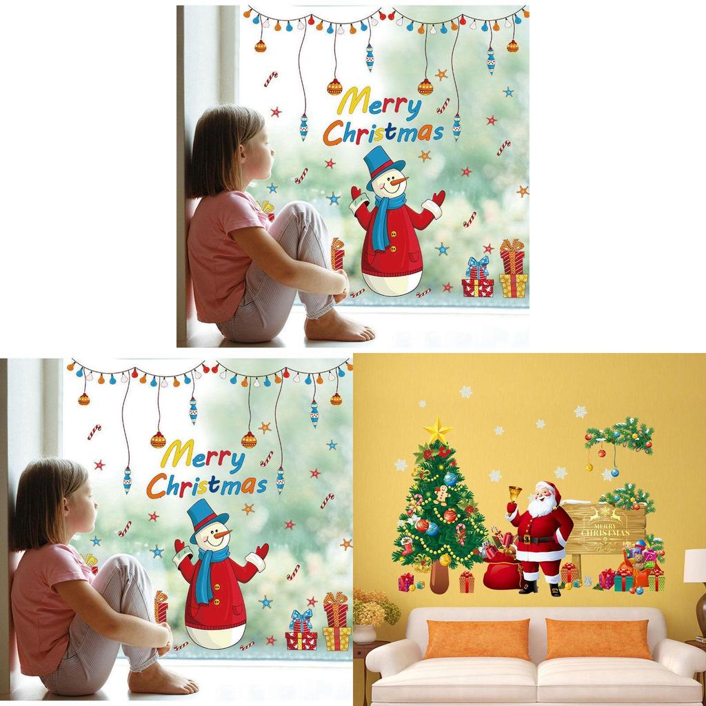 Kids Bedroom Wall Sticker Christmas Tree Santa Claus Window Decal Art Vinyl Diy Decor