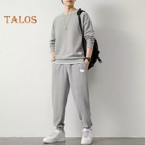 2Pcs/Set Fake Two Pieces Sport Suit Round Crew Long Sleeve Pullover Tops Elastic Waist Long Trousers Set Daily Wear