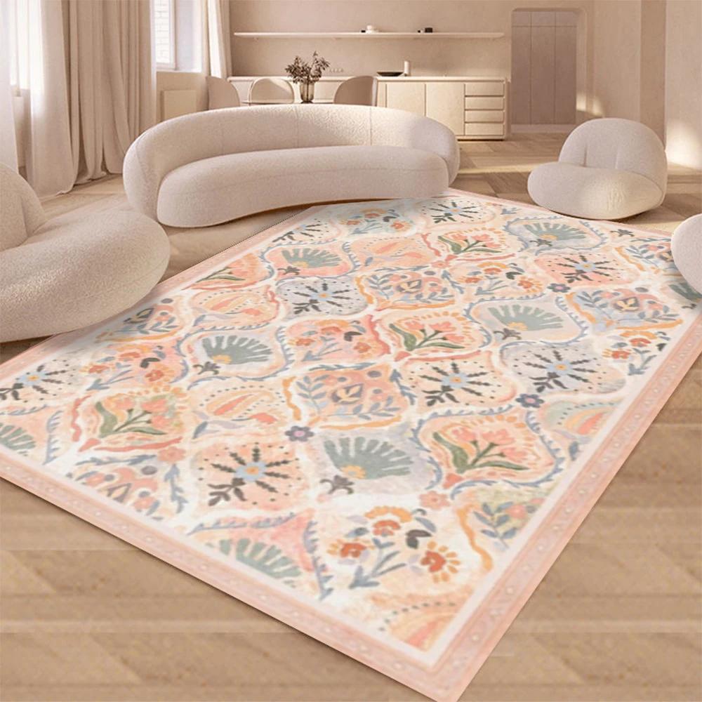 Pink Floral Leaf Pattern Non-Slip Carpet Washable Rug for Bedroom Living Room Lounge Floor Mat Indoor Rug Machine Washable