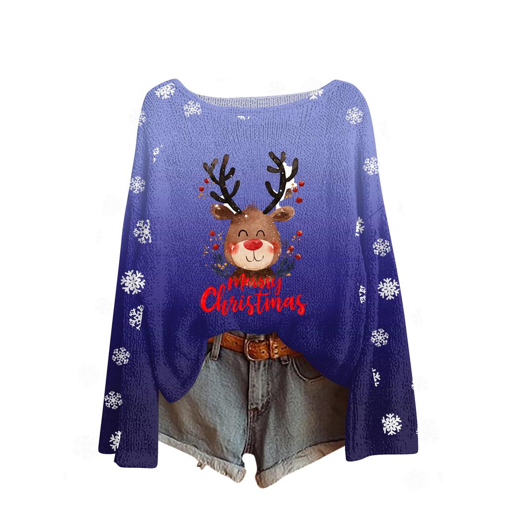 Womens Fall Sweaters Long Sleeve Print Tops Pullover Sweaters Loose Dressy Casual Basic Clothes