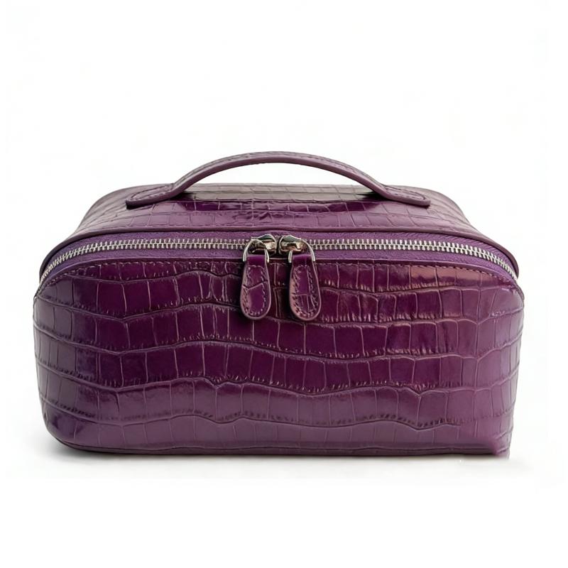 Aidanni Crocodile Pattern Genuine Leather Large-Capacity Handheld Cosmetic Bag, Storage Bag, Practical Handbag, Travel Toiletry