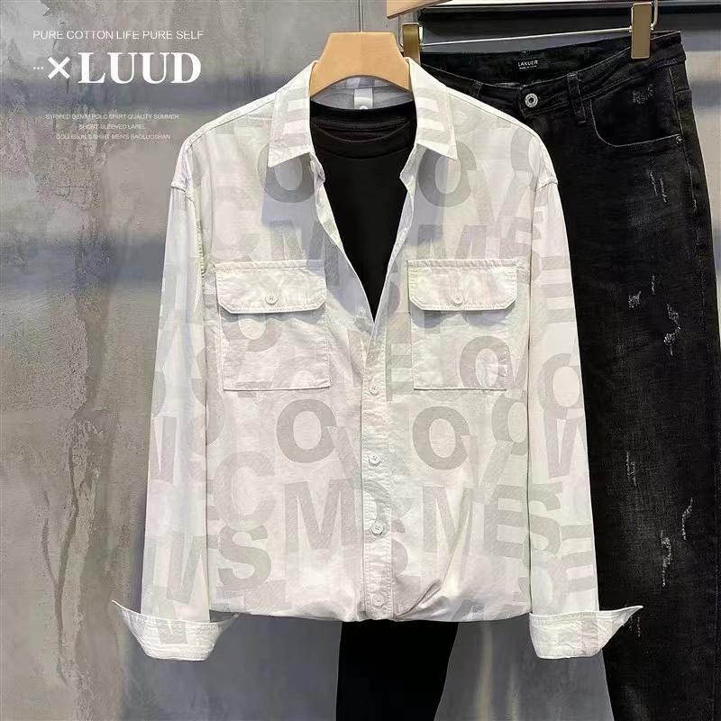 

Новая модная тонкая куртка с длинным рукавом и полным принтом букв 2025 года, мужская повседневная рубашка в стиле ретро 3XL белый