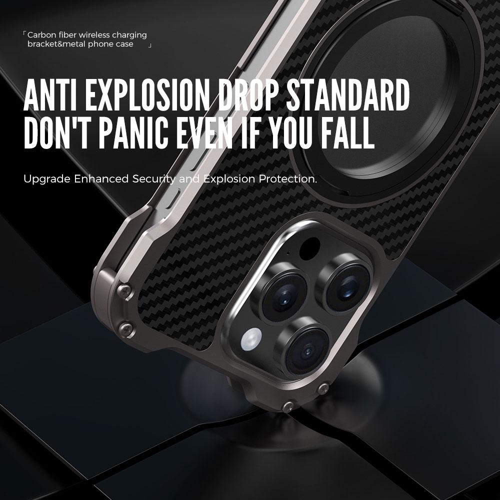 R-JUST RJ-51 For iPhone 16 Pro Max Case Compatible with MagSafe Kickstand PC+Aluminum Alloy Phone Cover