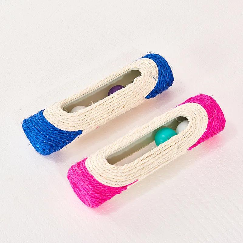 Kätzchen Katzenspielzeug Langer Rollender Sisal Kratzbaum Interaktives Spielzeug Haustier Katze Zubehör Federspielzeug mit 3 Rollkugeln Farbe Zufällig