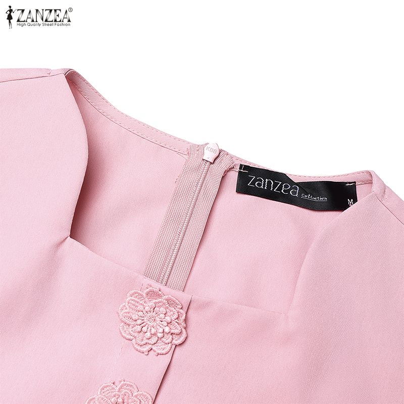 ZANZEA Women Casual Square Collar 3/4 Sleeve Long Dress