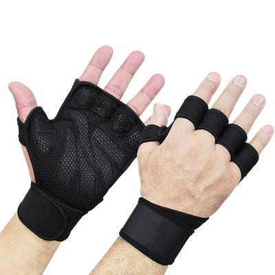 1 Pair Half Finger Gloves with Wrist Wraps Thickened Silicone Palm Gloves for Fitness Cycling Lifting L
