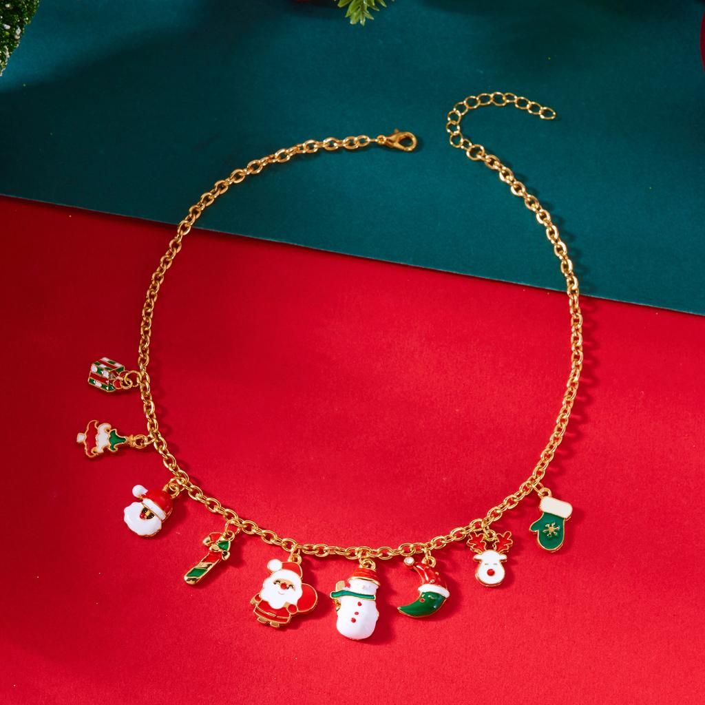 Christmas Elk Snowman Santa Claus Pendant Necklace for Women Snowflake Candy Charm Chain Necklace New Year Jewelry Holiday Gift