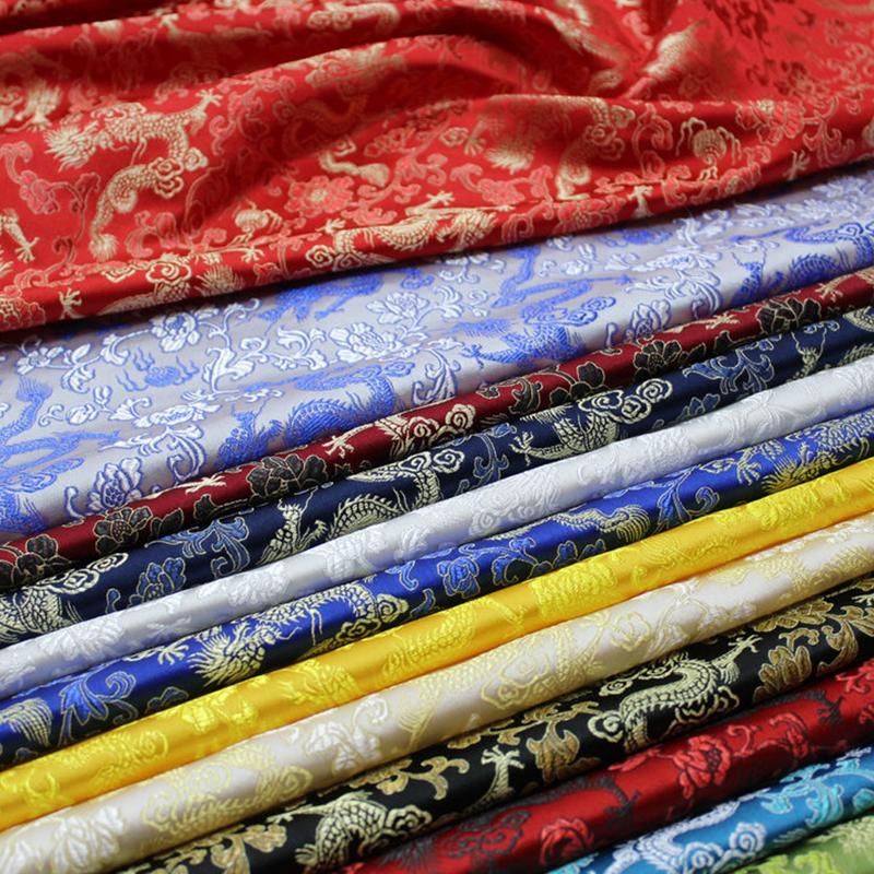 Chinese Traditional Embroidered Silk Brocade Dragon Pattern Fabric Tang Suit Hanfu Cheongsam Kid Wear Pillow Decoration Handmade