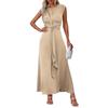 Women's Fashion Casual -Color Waist-Tied Long Sleeveless Dress